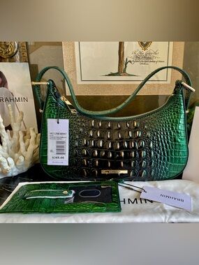 🌴OMG! 2 pc Set EVERGREEN OMBRE Brahmin KYRIE Shoulder Bag+ Credit Card Wallet
